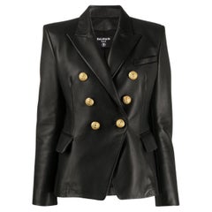 Balmain Black Leather Double-Breasted Jacket FR 42