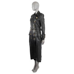BALMAIN black leather DOUBLE BREASTED TRENCH Jacket 38 S