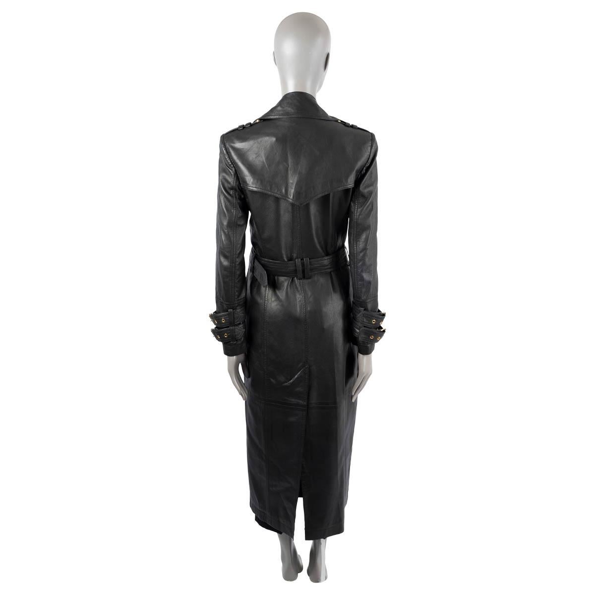 Women's BALMAIN black leather DOUBLE BREASTED TRENCH Jacket 38 S For Sale