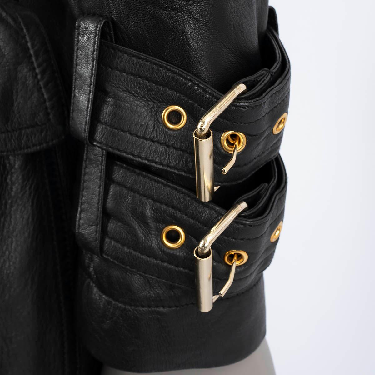 BALMAIN Giacca TRENCH a doppio petto in pelle nera 38 S in vendita 2