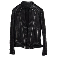 Balmain Schwarz Leder vorne offen Gürtel Taille Detail Moto Biker Jacke S
