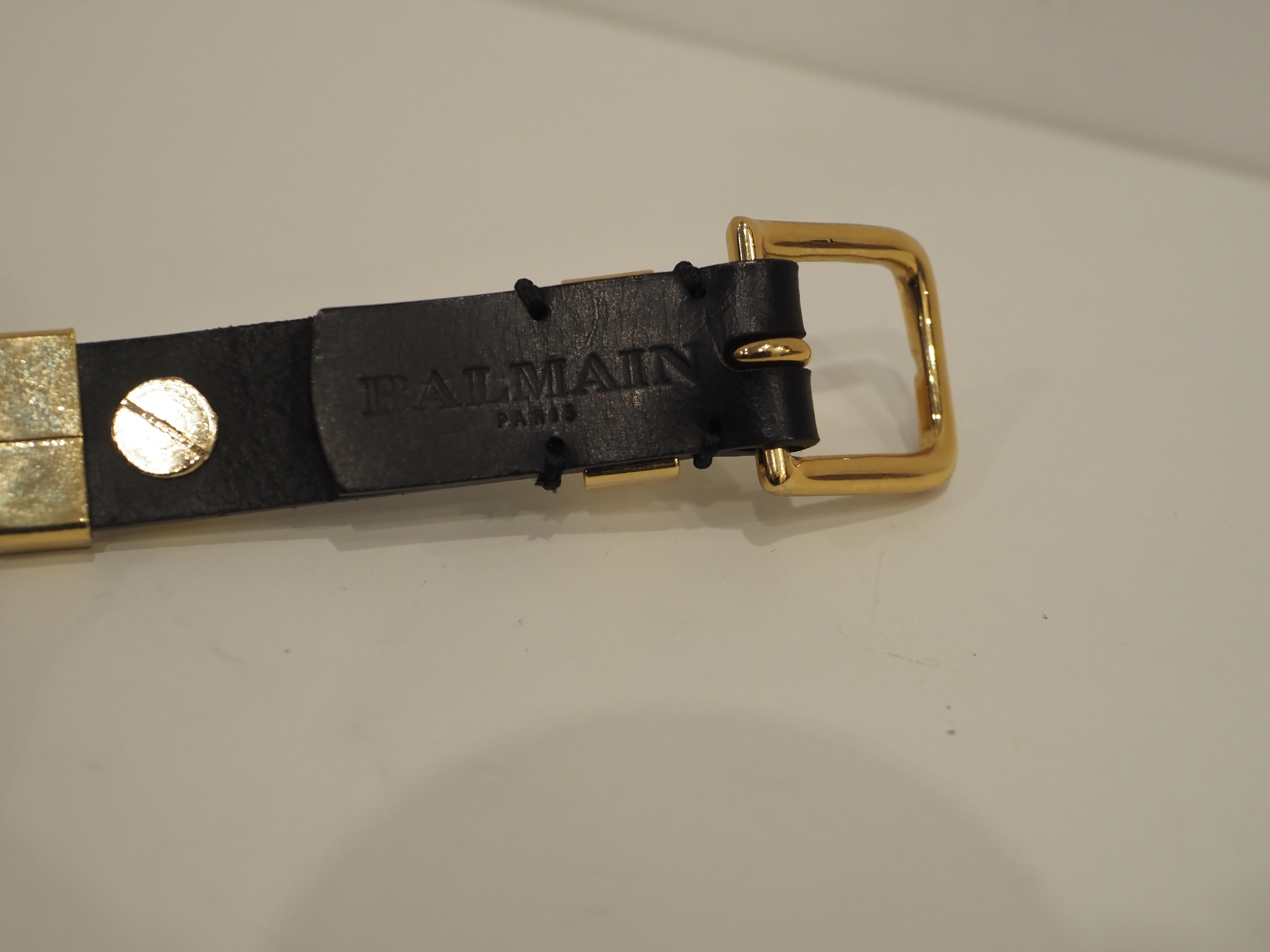 Balmain black leather gold tone studs belt 5