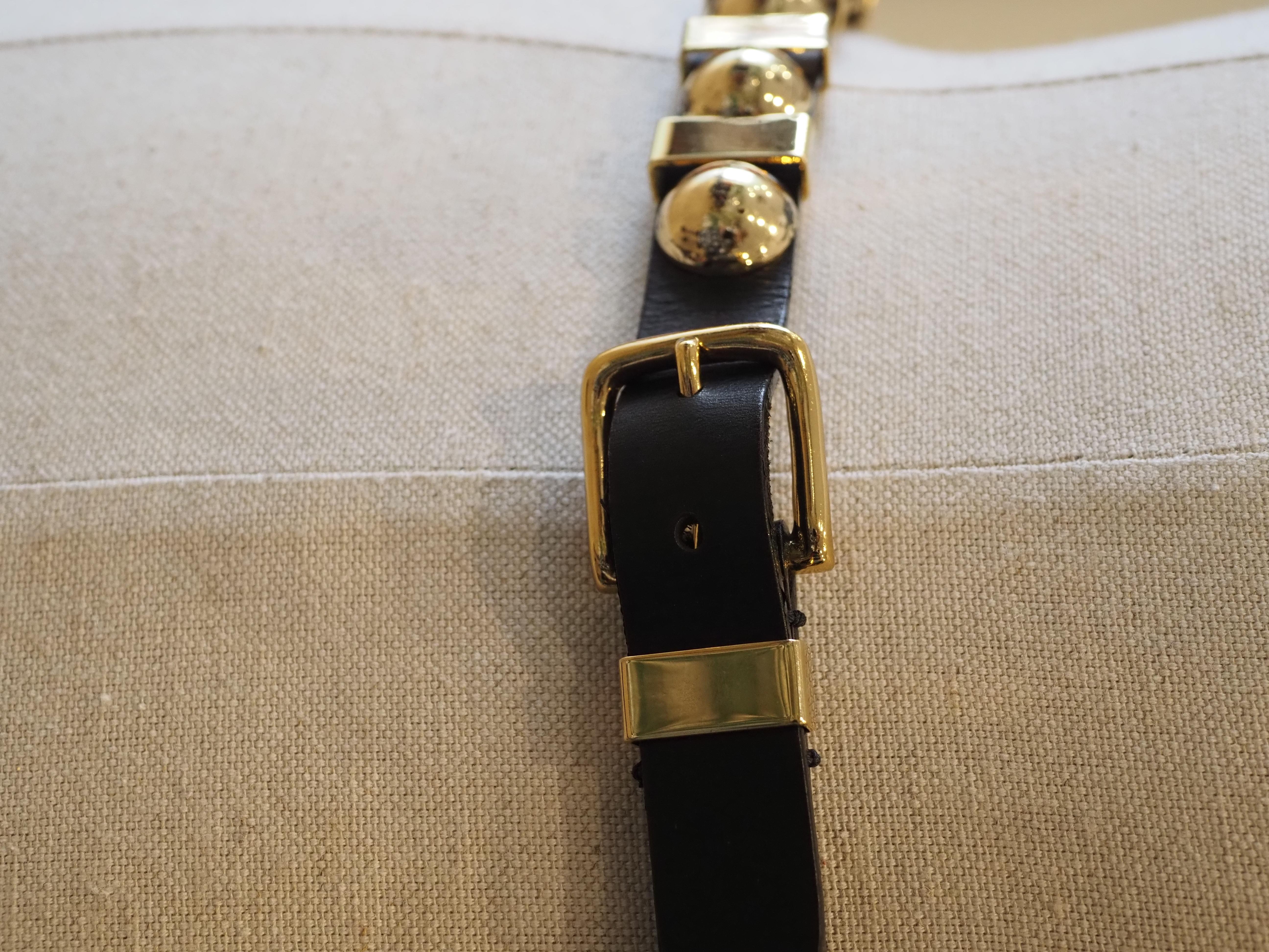 Brown Balmain black leather gold tone studs belt