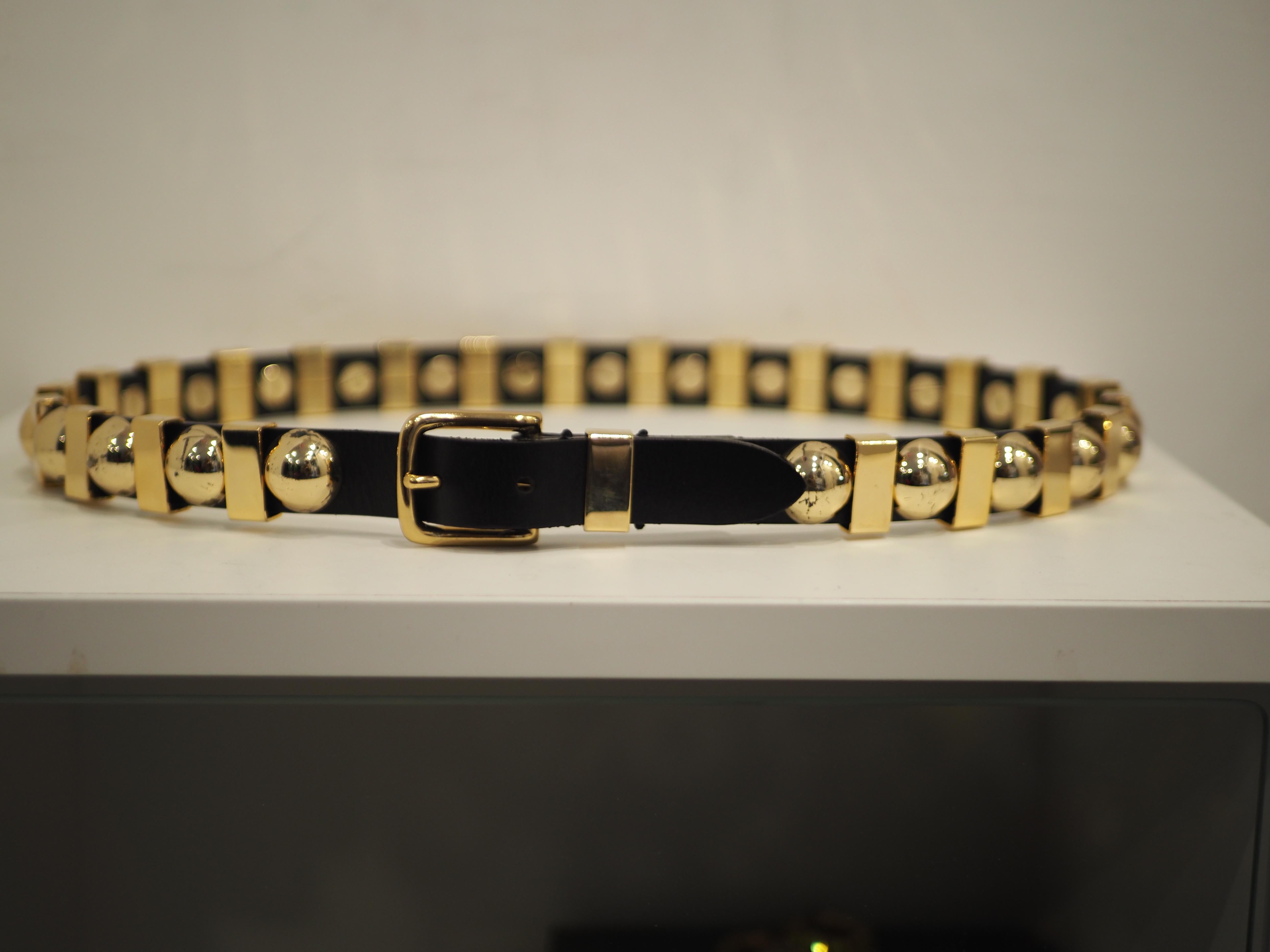Women's Balmain black leather gold tone studs belt