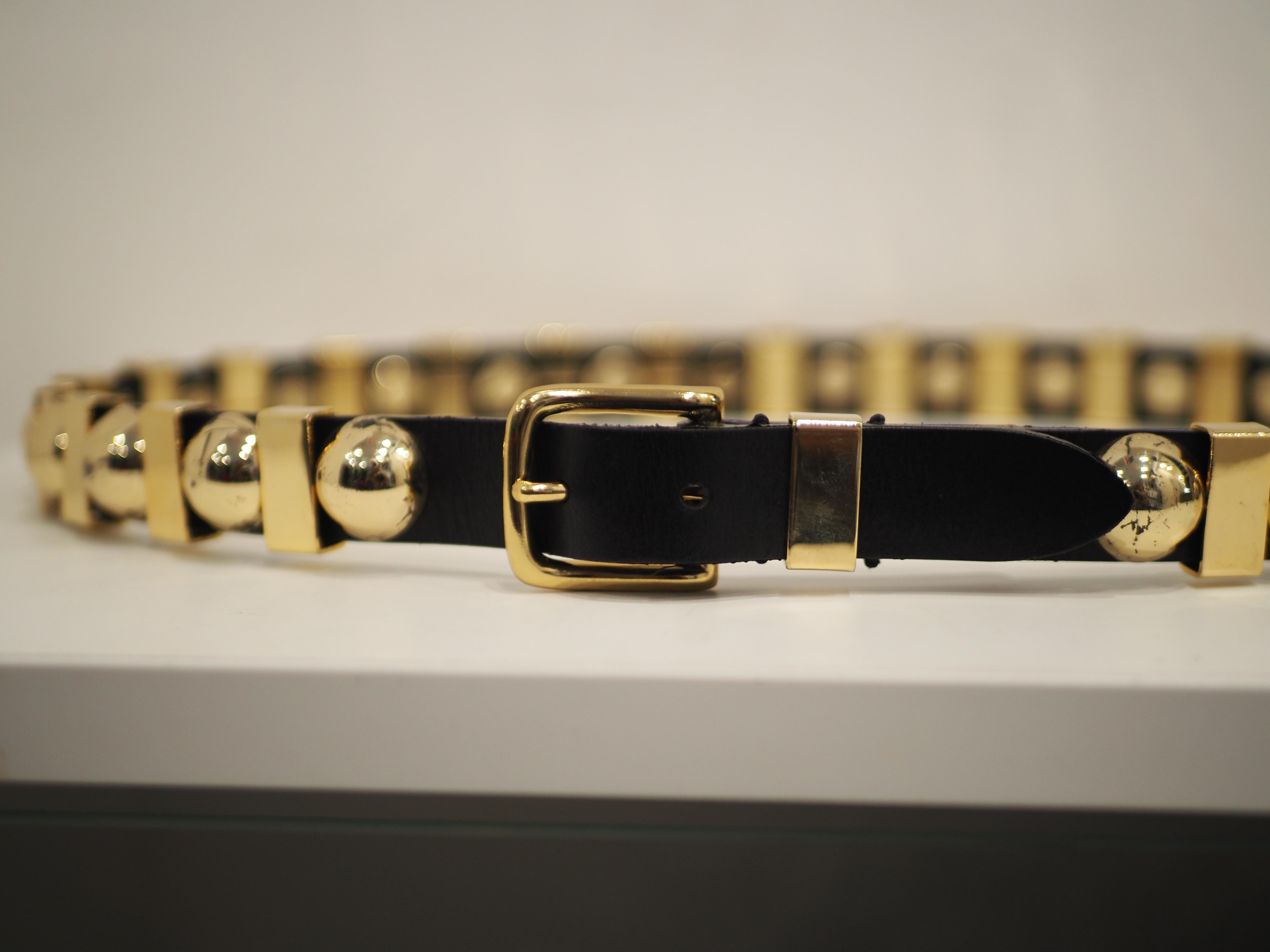 Balmain black leather gold tone studs belt 1
