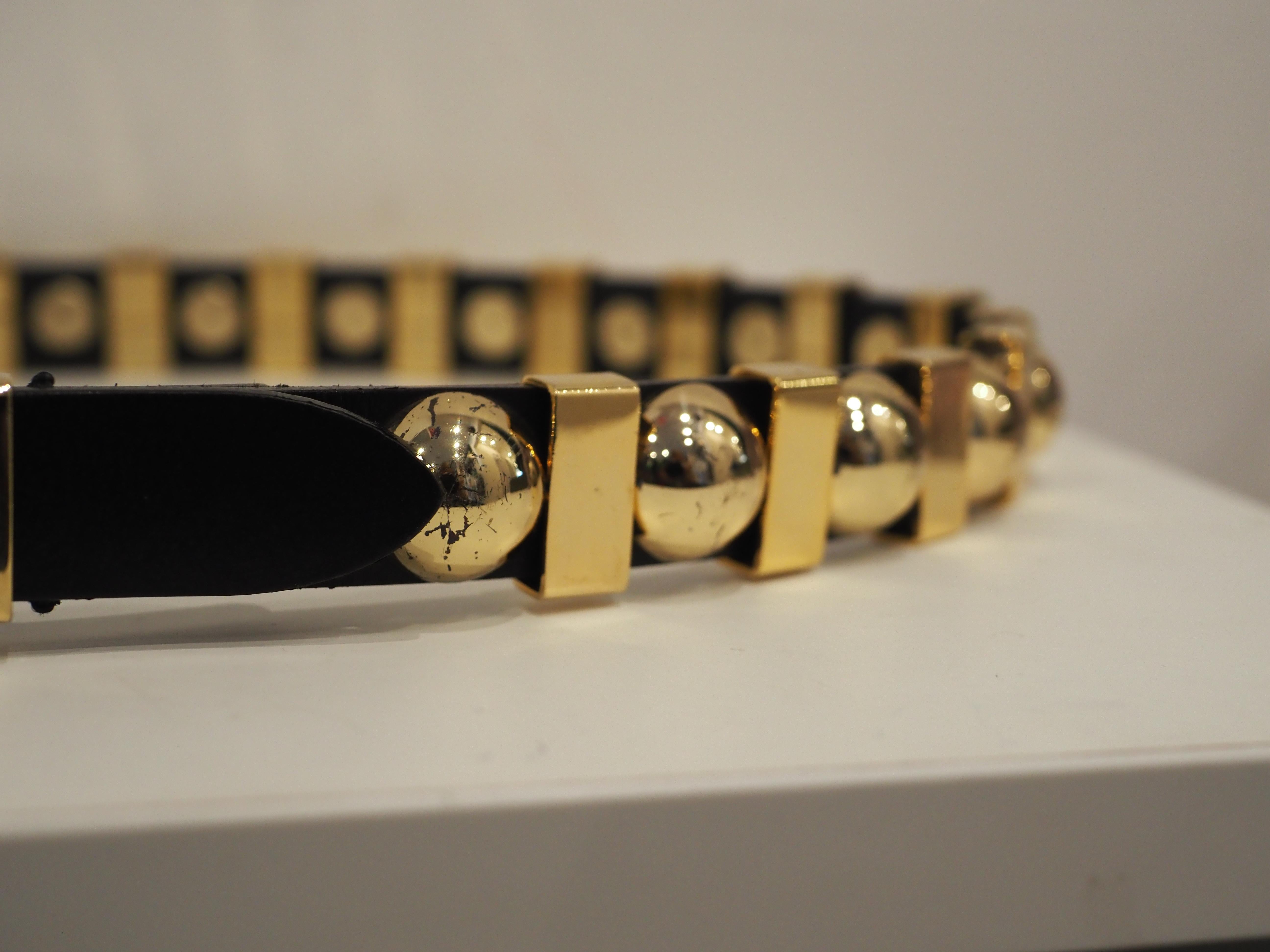Balmain black leather gold tone studs belt 2