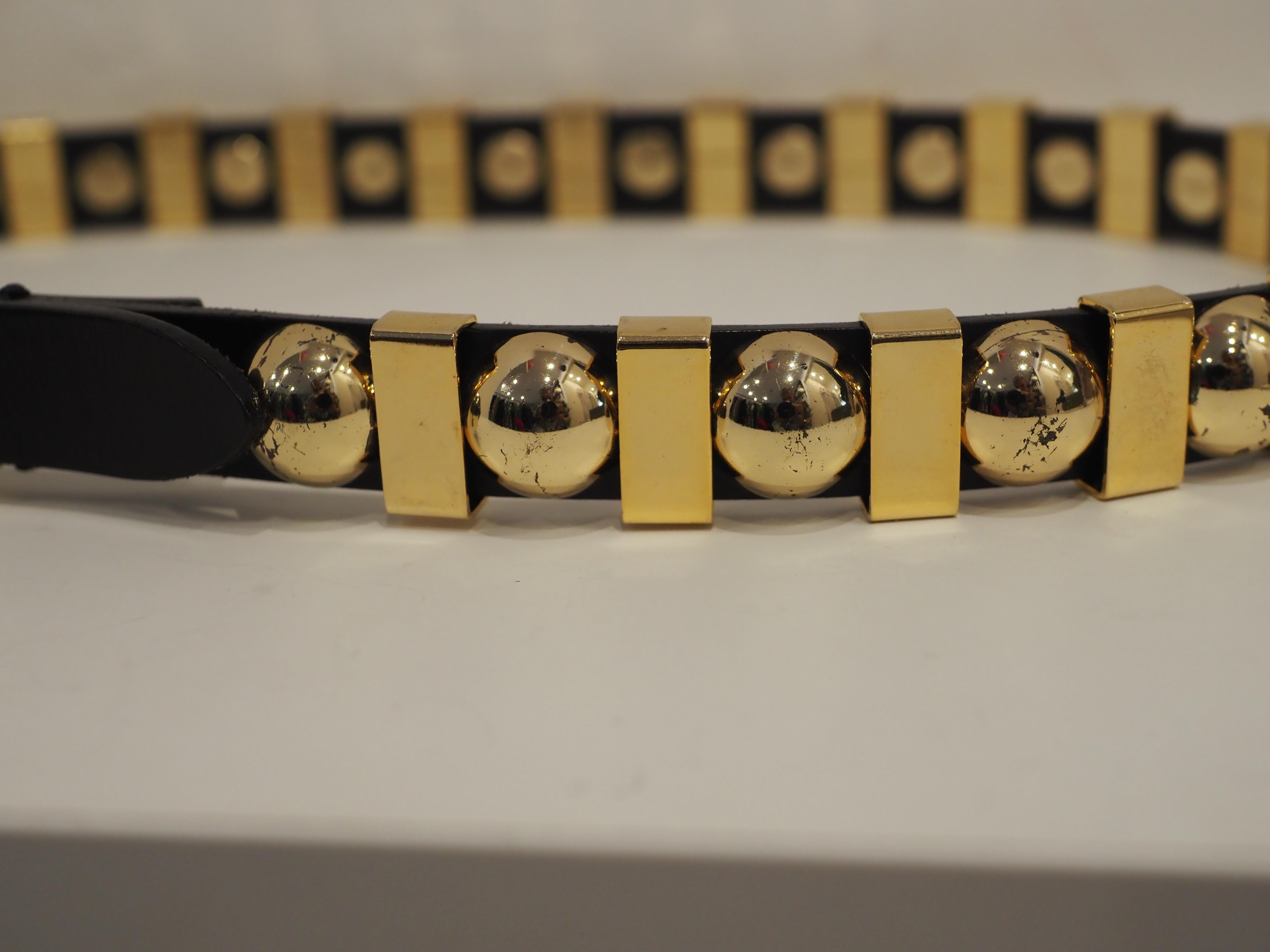 Balmain black leather gold tone studs belt 3