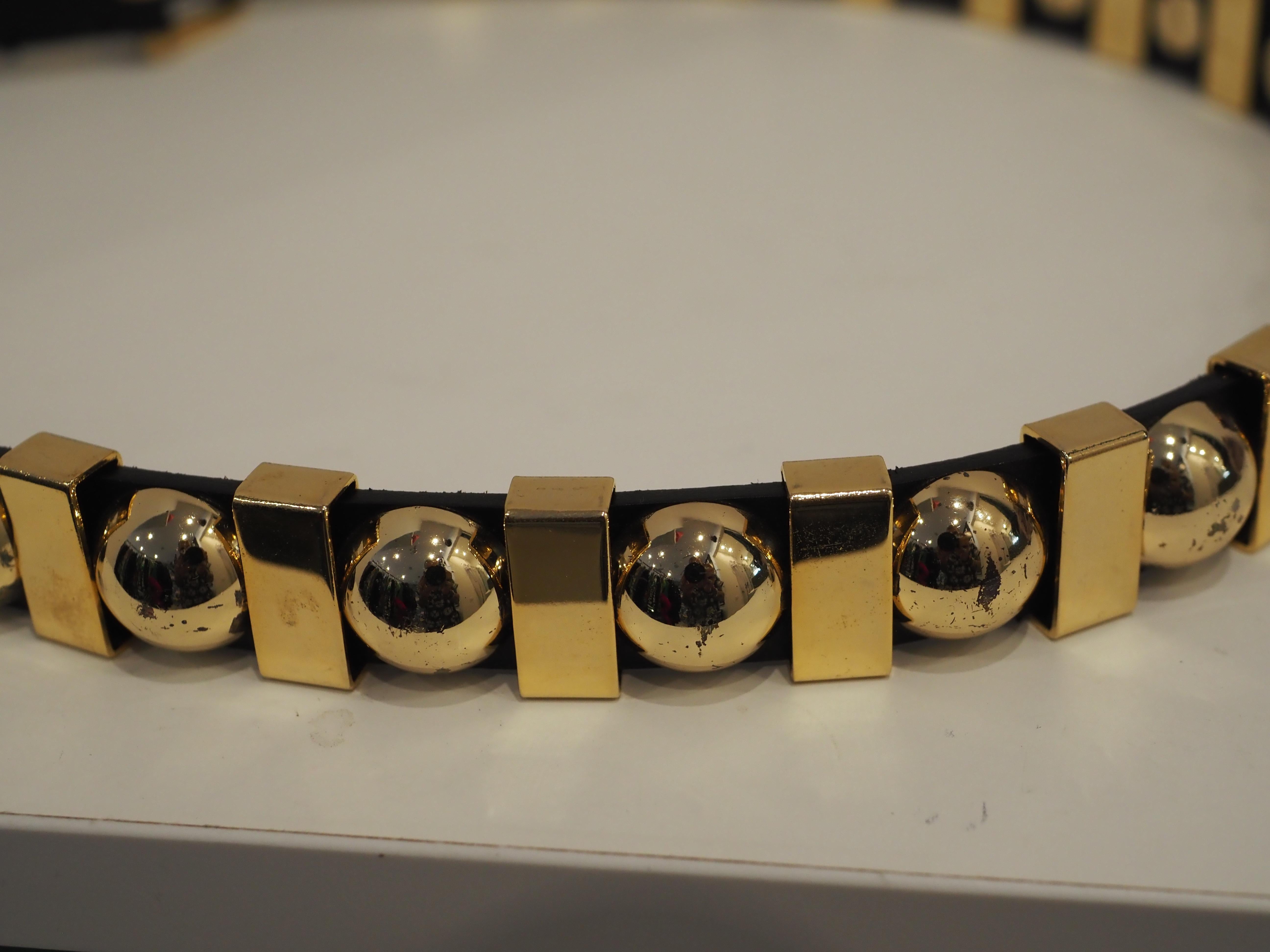 Balmain black leather gold tone studs belt 4