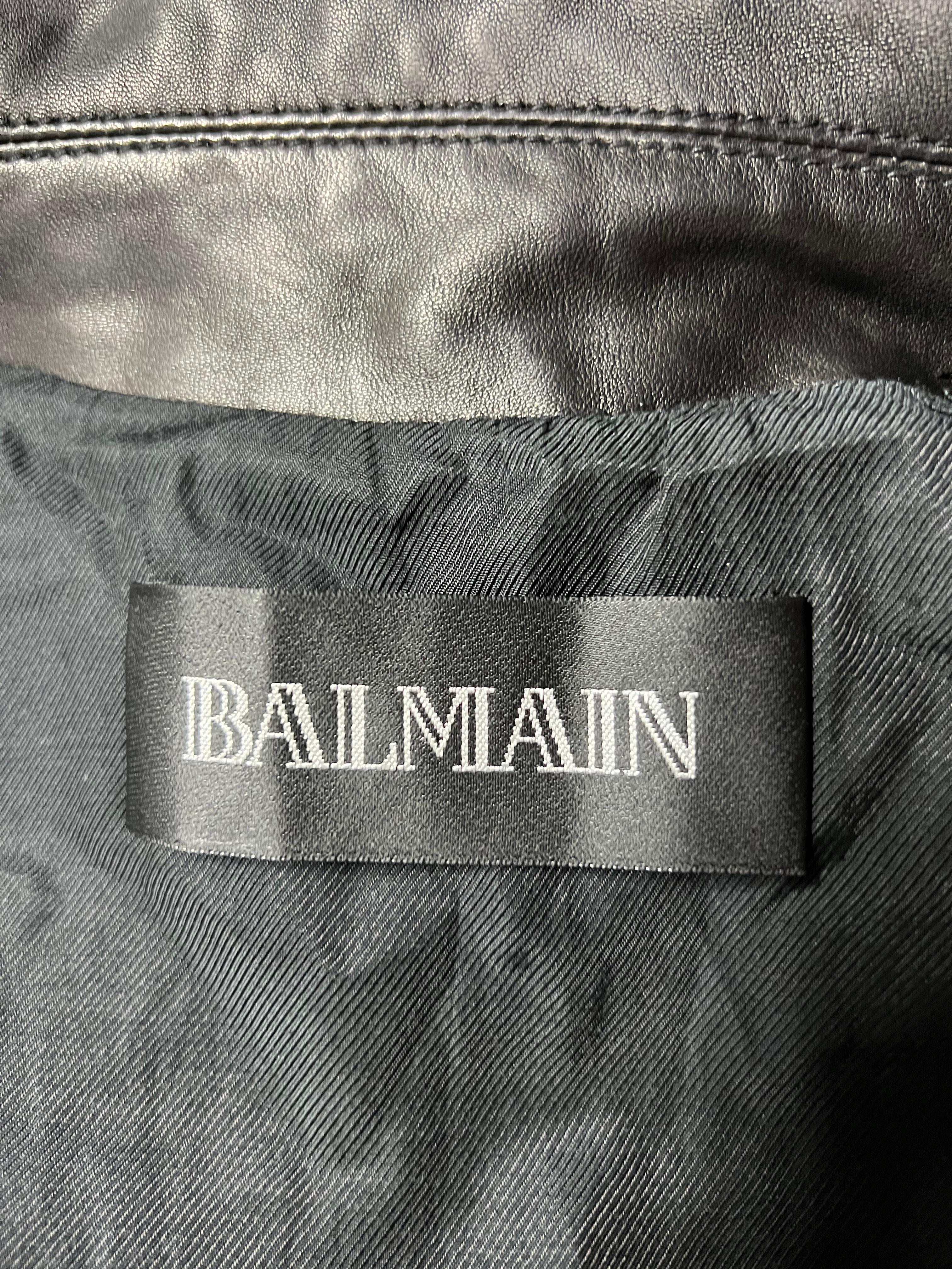 Balmain Black Leather Jacket, Size 38 For Sale 6