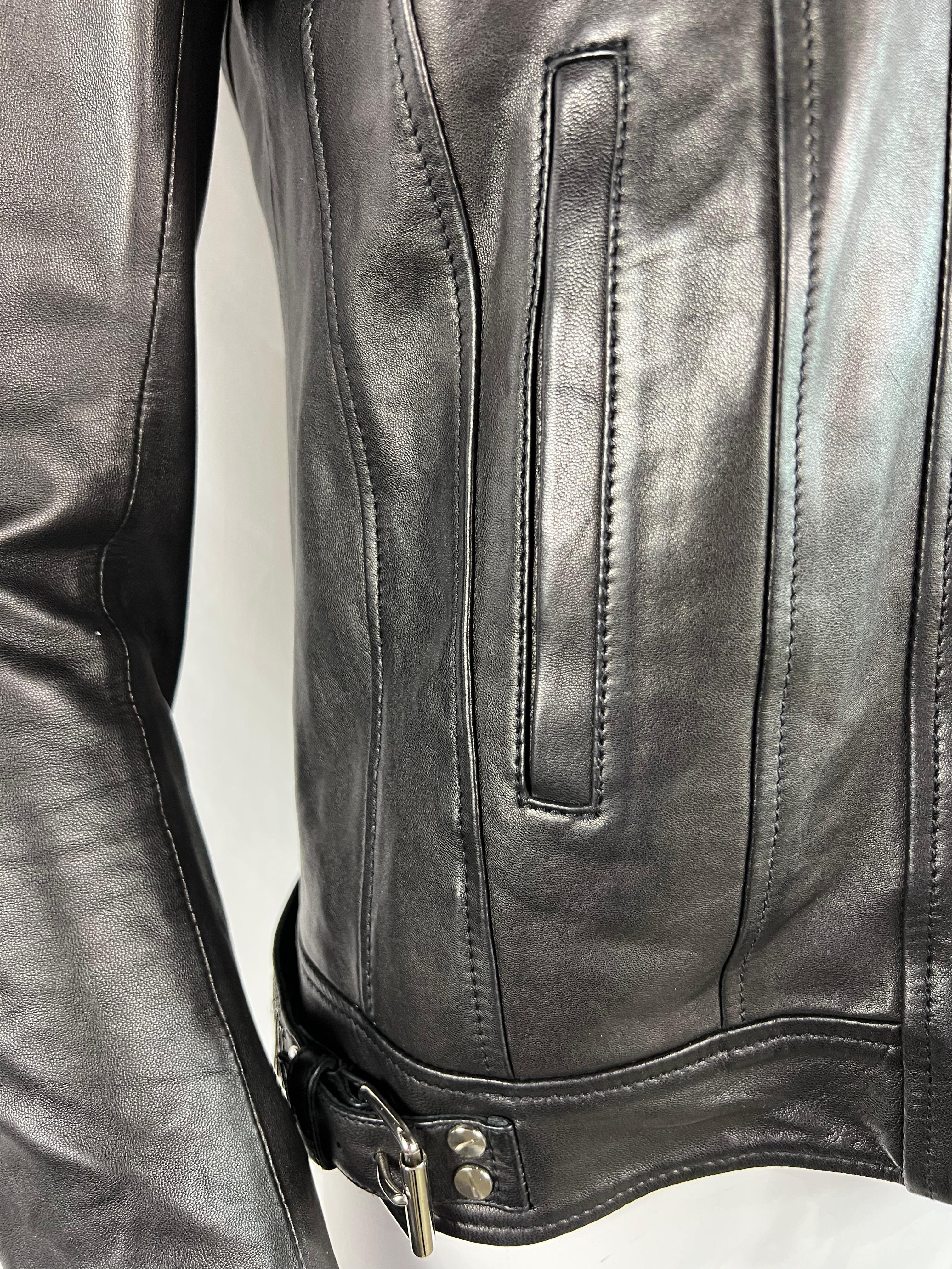 Noir Balmain - Veste en cuir noir, taille 38 en vente