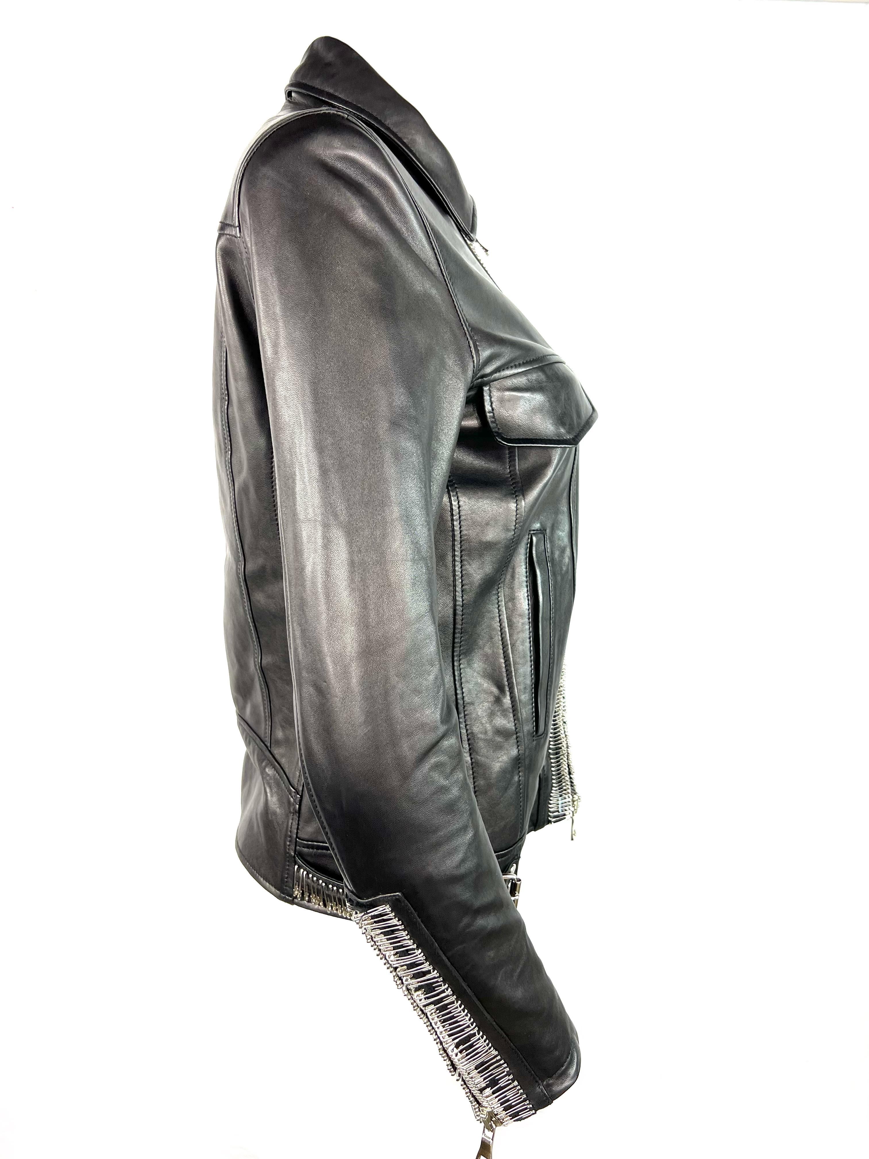 Giacca di pelle nera Balmain, taglia 38 in vendita 1