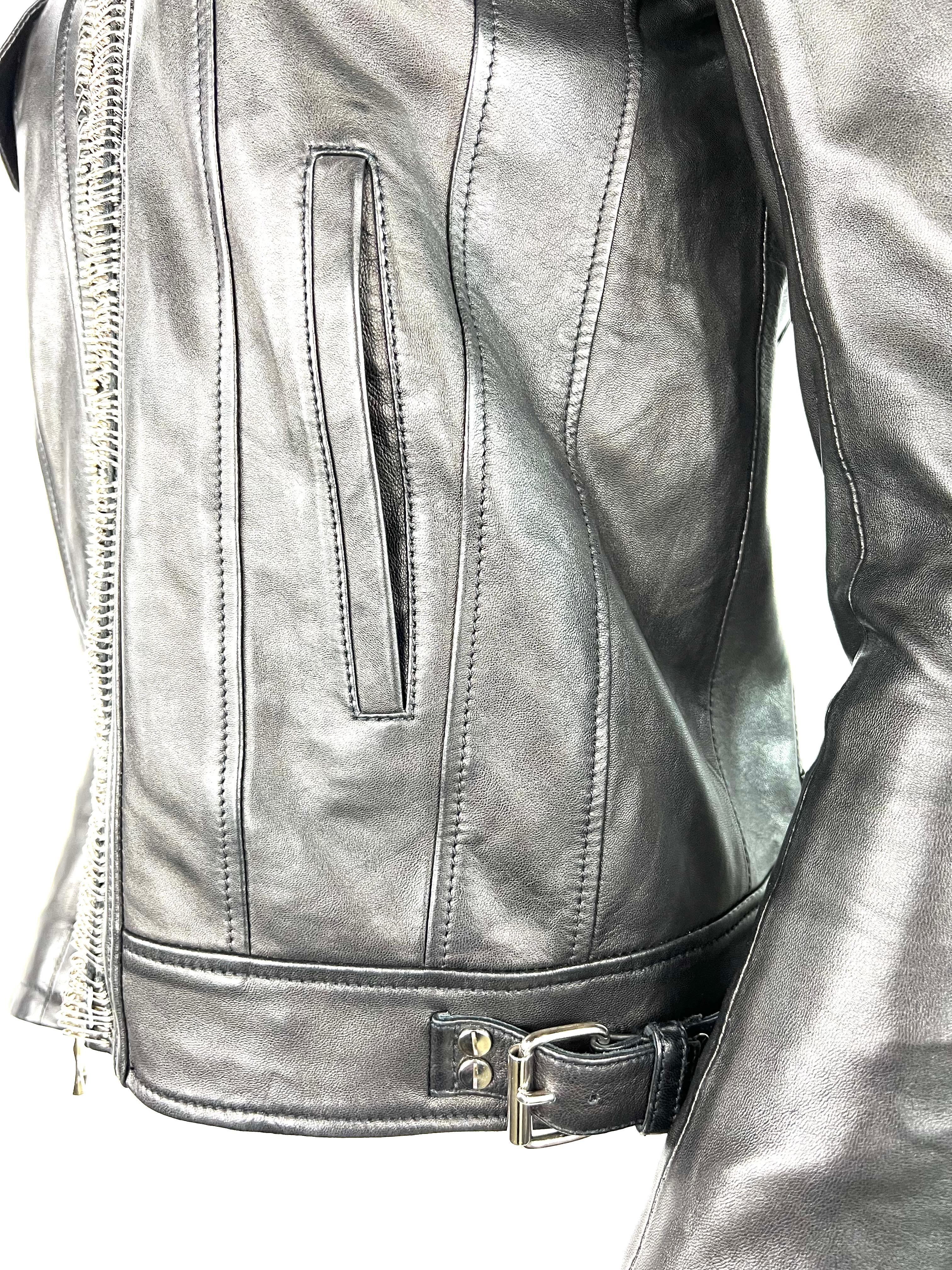 Balmain - Veste en cuir noir, taille 38 en vente 4