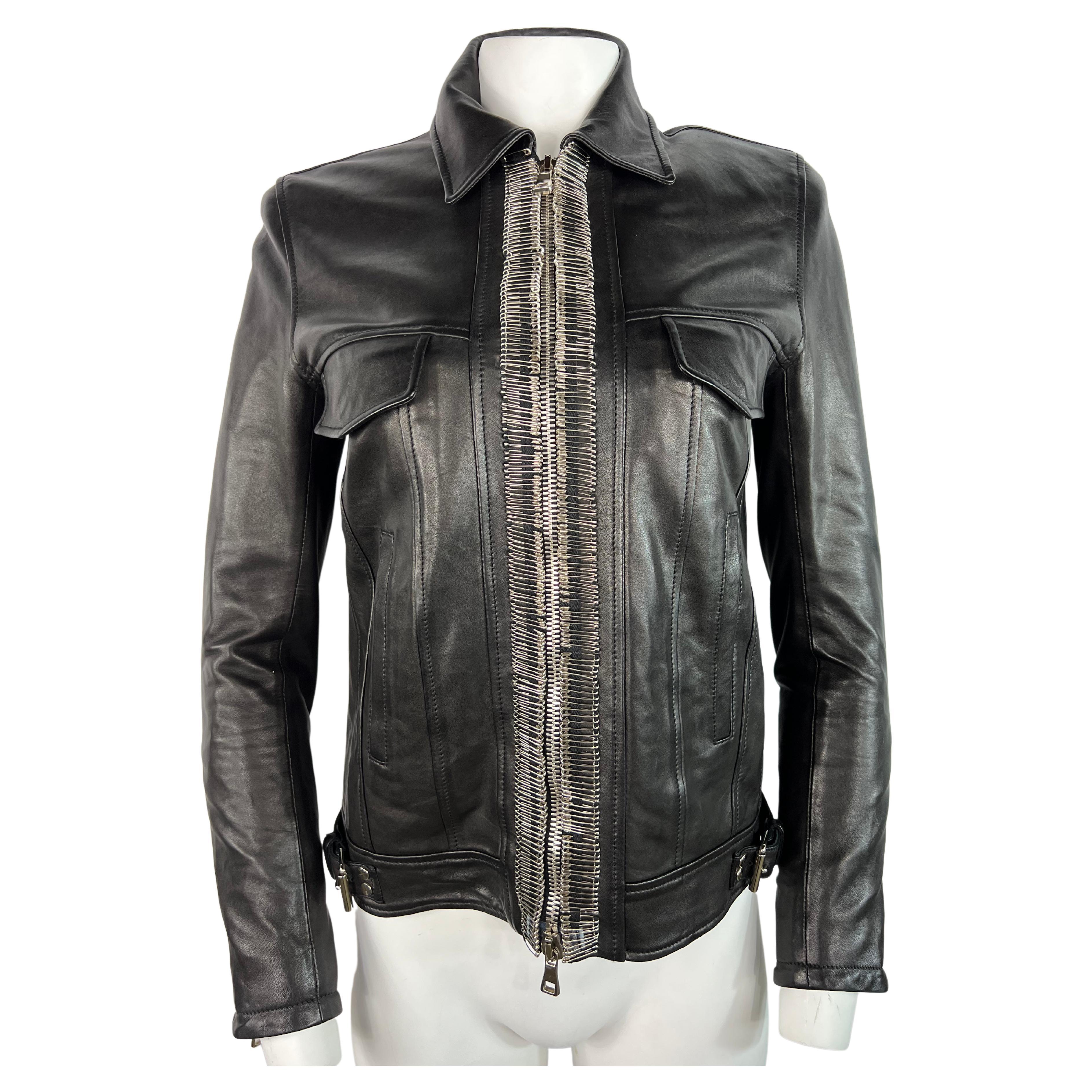 Balmain Black Leather Jacket, Size 38