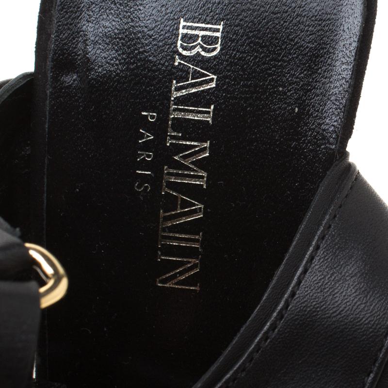 Balmain Black Leather Kali Cut Out Ankle Length Sandals Size 36.5 For Sale 2