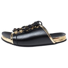 Balmain Black Leather Lace Up Flat Sandals Size 39