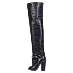 Balmain Black Leather Open-Toe Over-the-Knee Boots Size 38