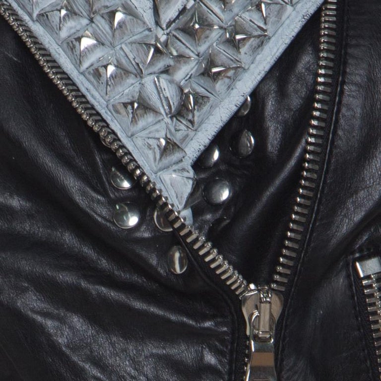 Balmain Black Leather Painted Collar and Studded Detail Gilet S For ...