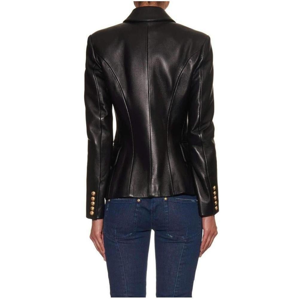 FINAL SALE
Balmain's double-breasted jacket re-imagines the brand's signature sharp-shouldered silhouette in smooth polished lambskin. Creating the illusion of a narrower waist, the jacket is cut with a crossover front, and detailed with embossed