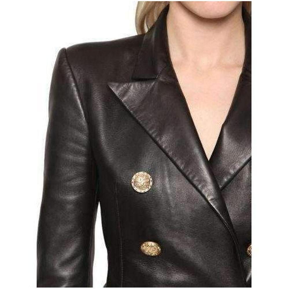 Balmain Black Leather Peaked Lapel Tailored Blazer Jacket In Excellent Condition For Sale In Brossard, QC