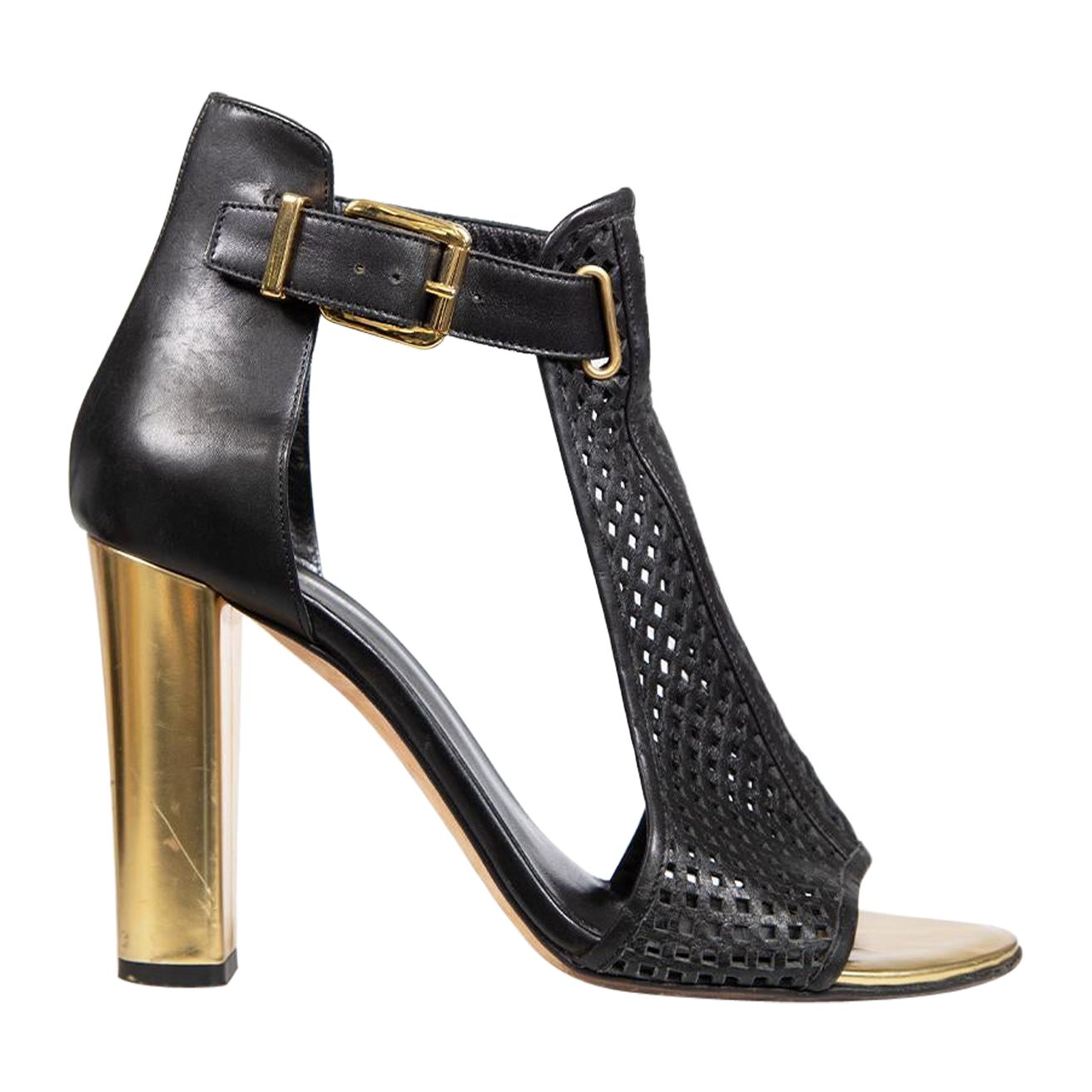 Balmain Sandales perforées en cuir noir Taille IT 40