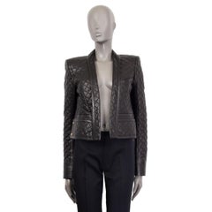 BALMAIN black leather QUILTED OPEN Blazer Jacket 40 M