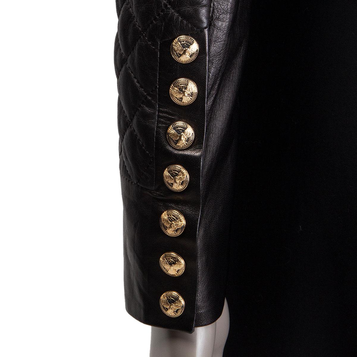 Women's BALMAIN black leather QUILTED OPEN Blazer Jacket 40 M