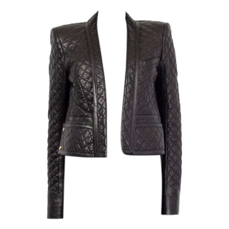 BALMAIN black leather QUILTED OPEN Blazer Jacket 40 M