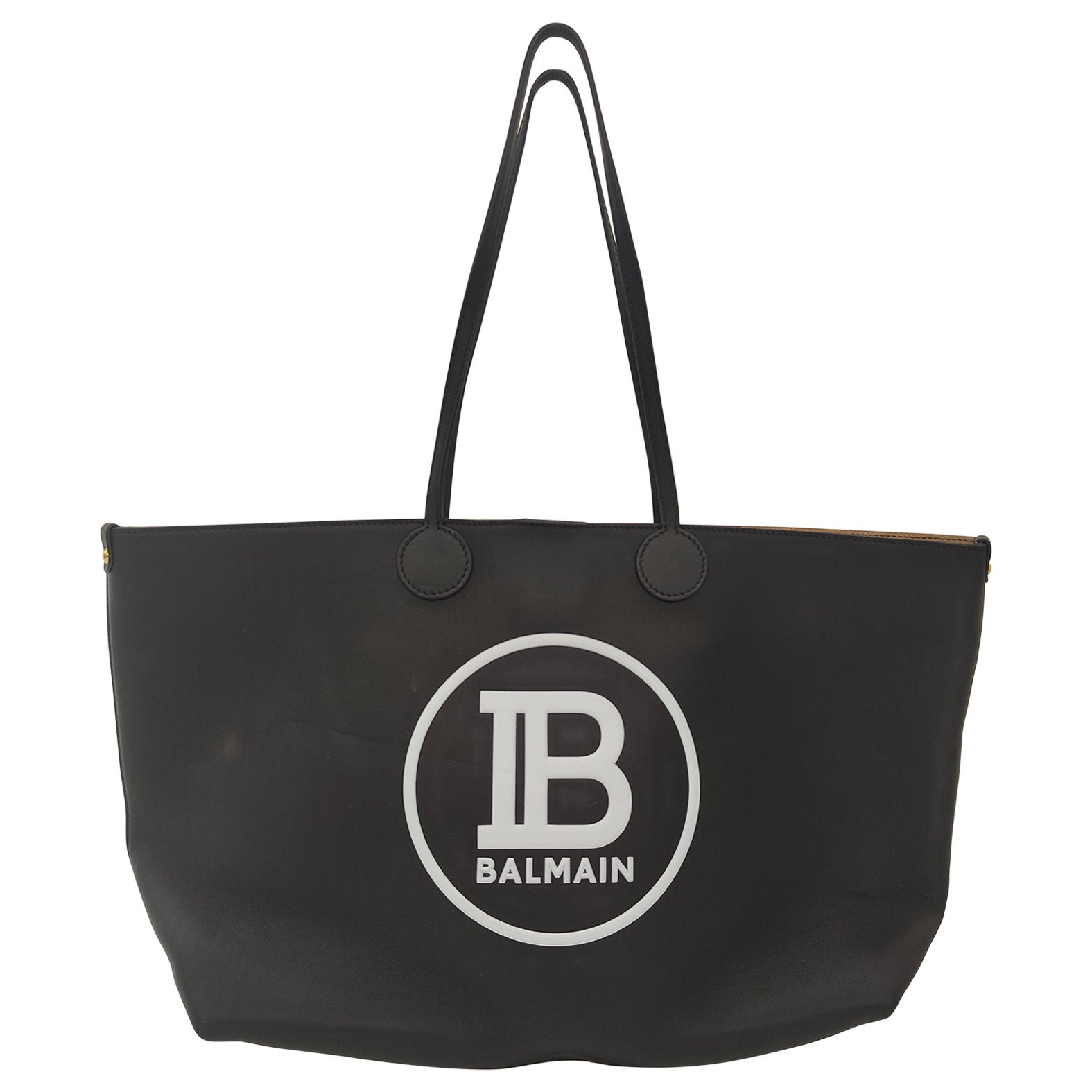 Bolso shopper de piel negro Balmain en venta