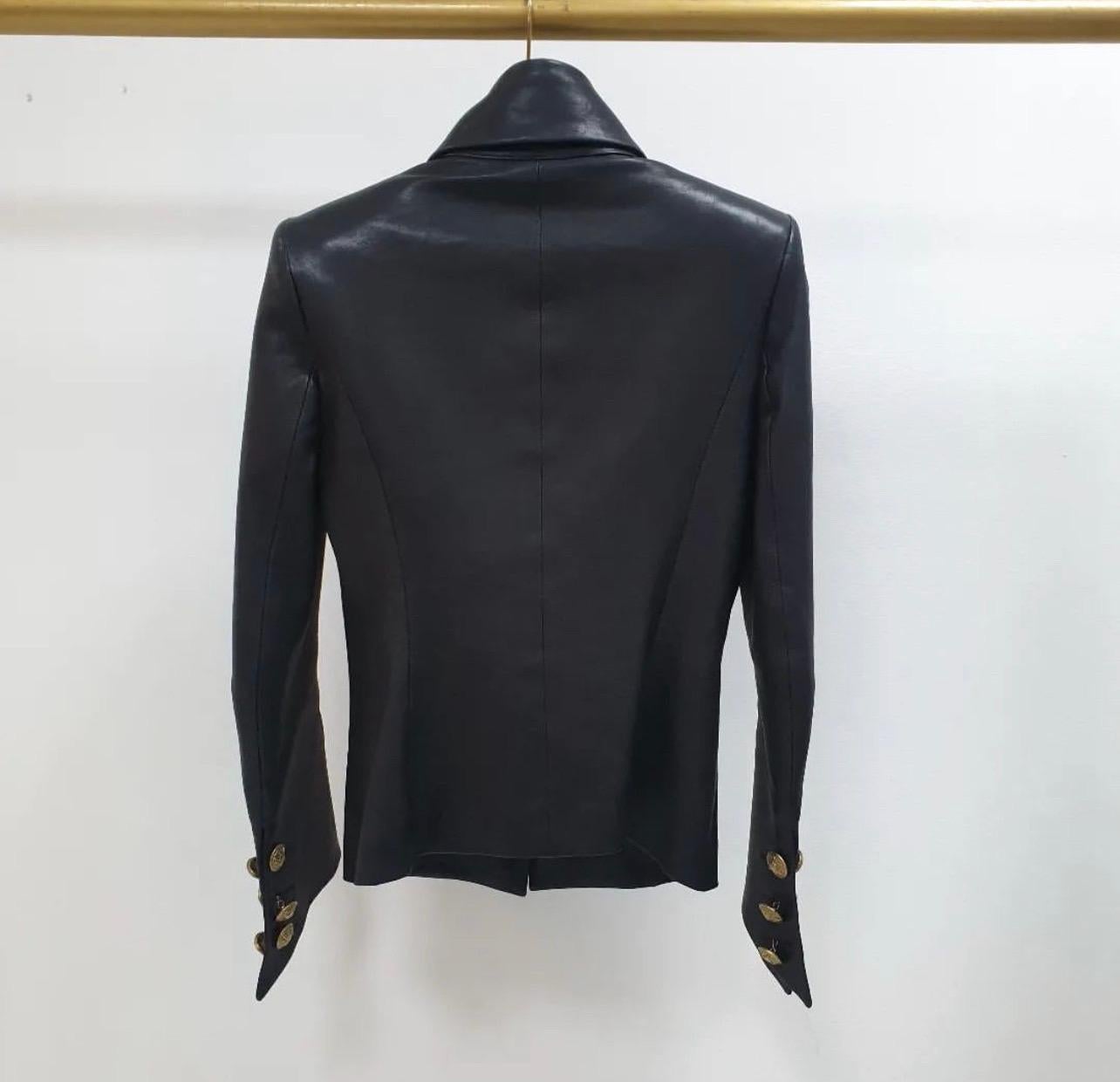 BALMAIN Black Leather Single Breasted Blazer Jacket 1