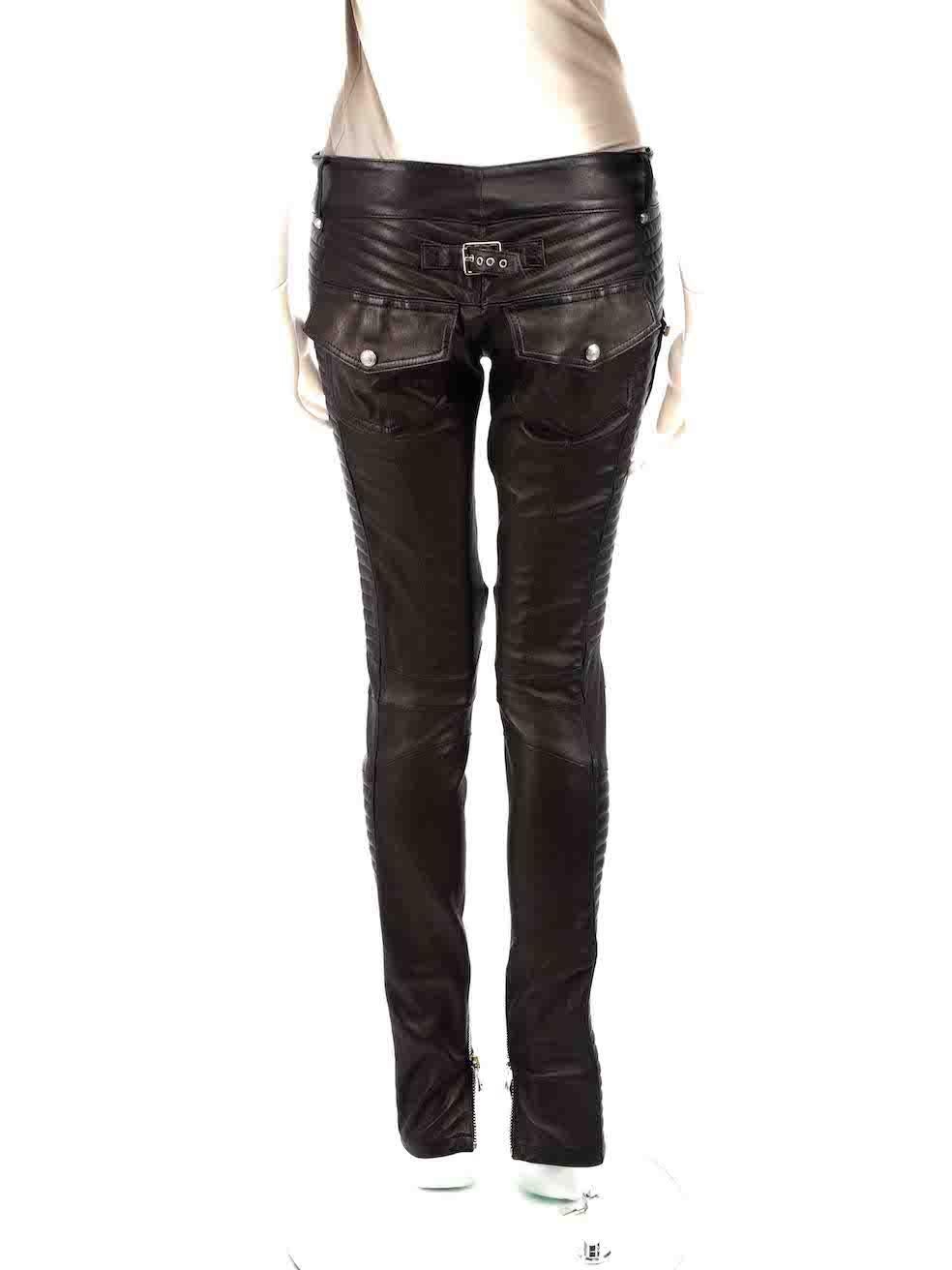 Balmain Black Leather Skinny Biker Trousers Size L In Good Condition In London, GB