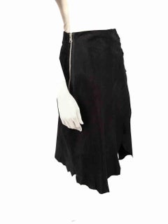 Balmain Black Leather Studded Raw Hem Skirt Size L