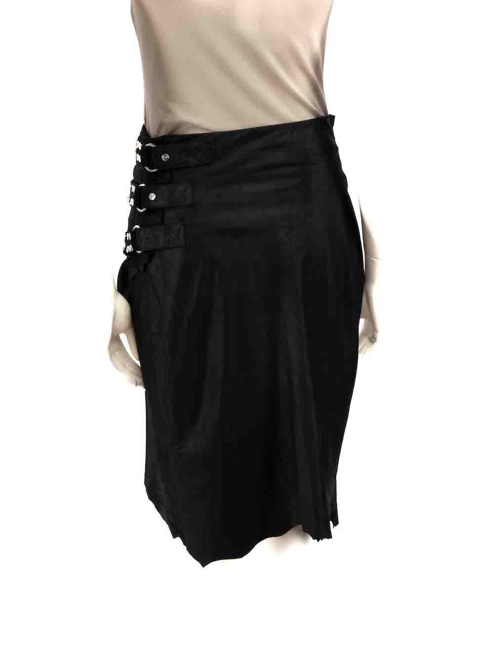 Balmain Black Leather Studded Raw Hem Skirt Size L In Good Condition For Sale In London, GB