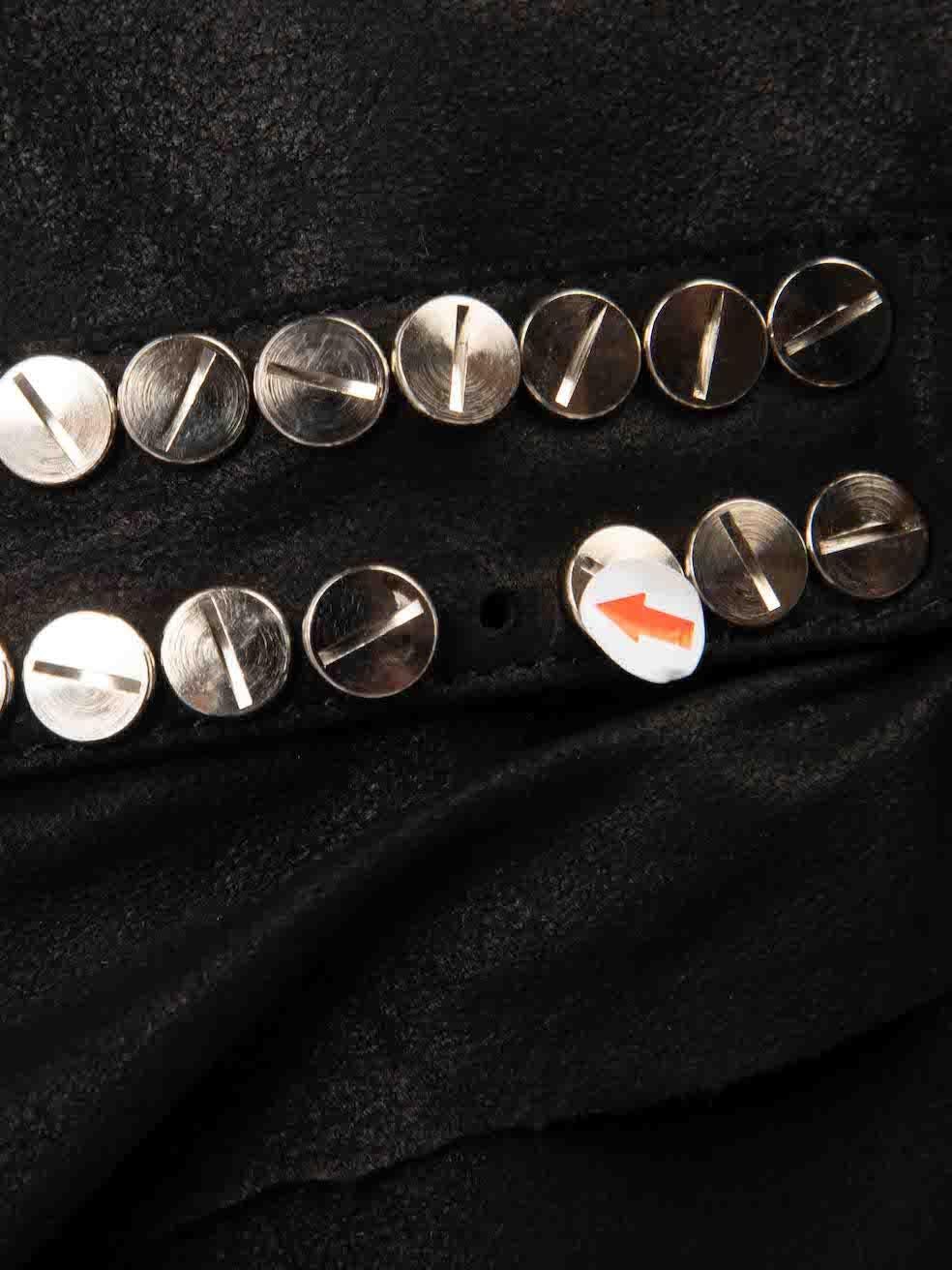 Balmain Black Leather Studded Raw Hem Skirt Size L en vente 1