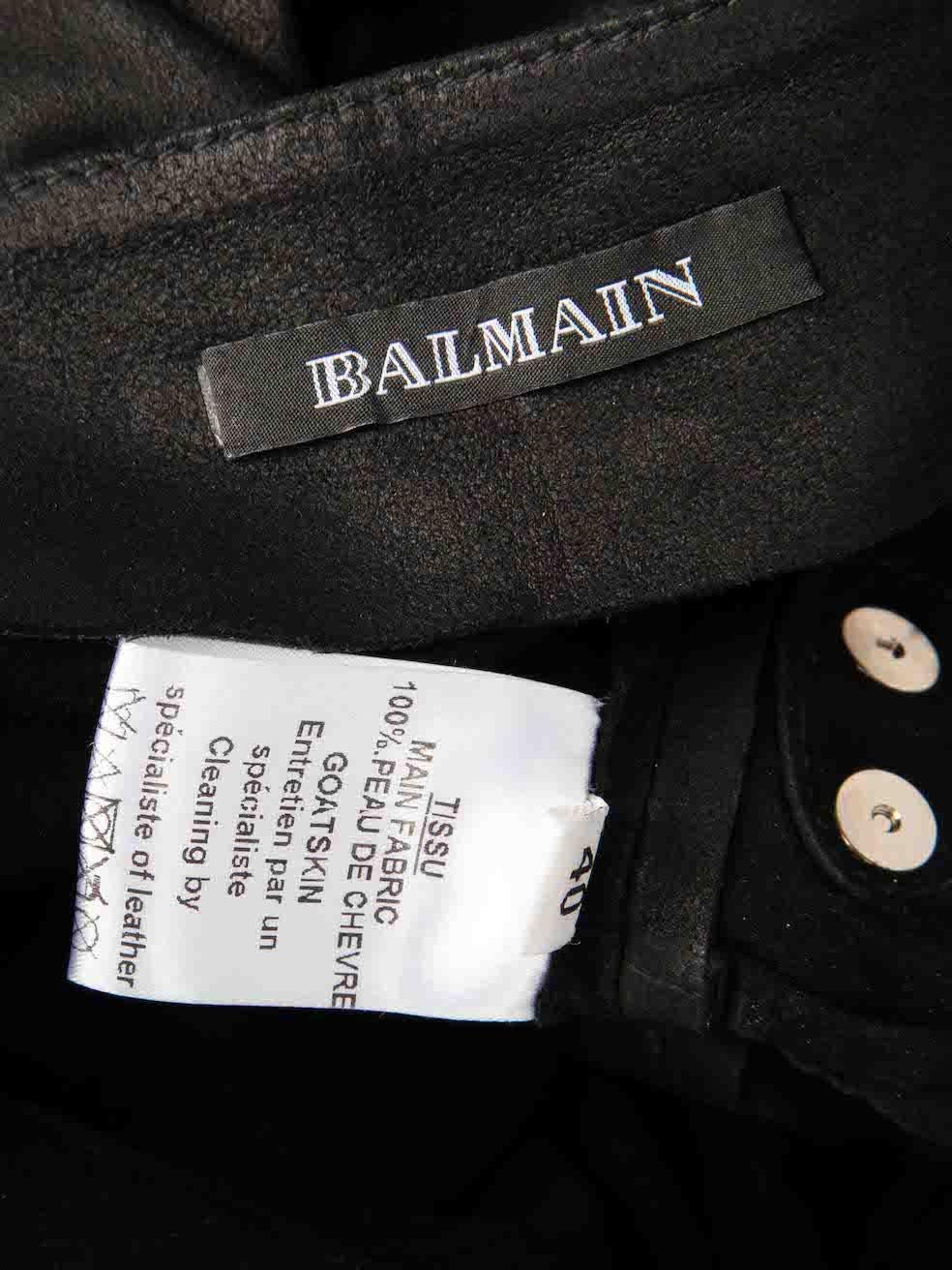 Balmain Black Leather Studded Raw Hem Skirt Size L en vente 2