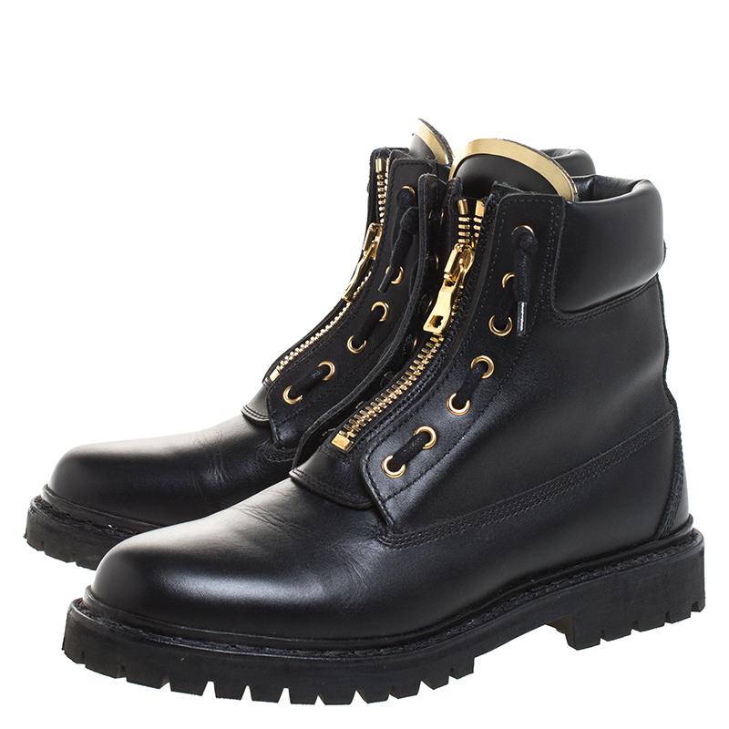 Balmain Black Leather Taiga Ankle Boots Size 40 1