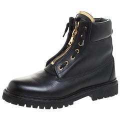 Balmain Black Leather Taiga Ankle Boots Size 40