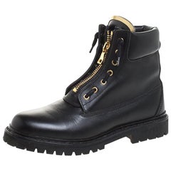 Balmain Schwarz Leder Taiga Stiefelette Größe 40