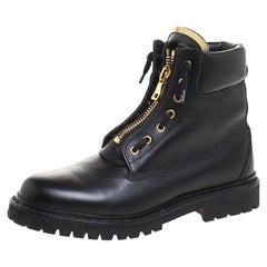 Used Balmain Black Leather Taiga Ankle Boots Size 40