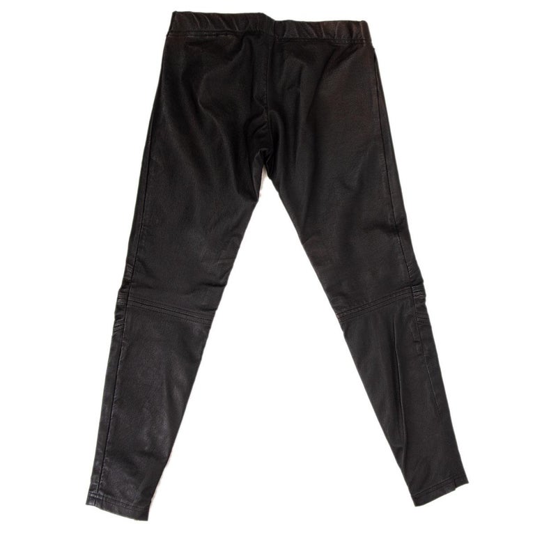 BALMAIN black leather ZIPPER LEG BIKER Pants 40 M For Sale at 1stDibs