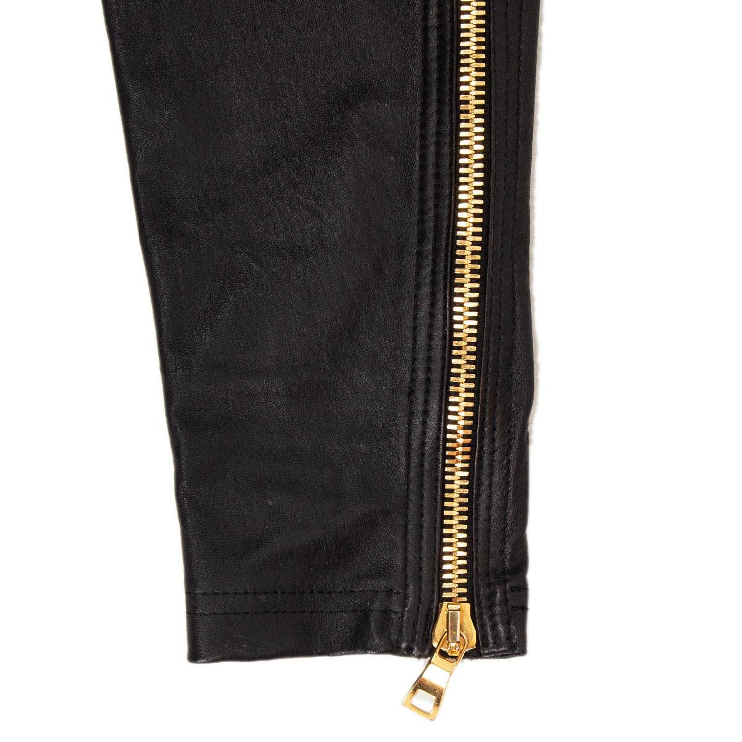 BALMAIN black leather ZIPPER LEG BIKER Pants 40 M For Sale at 1stDibs