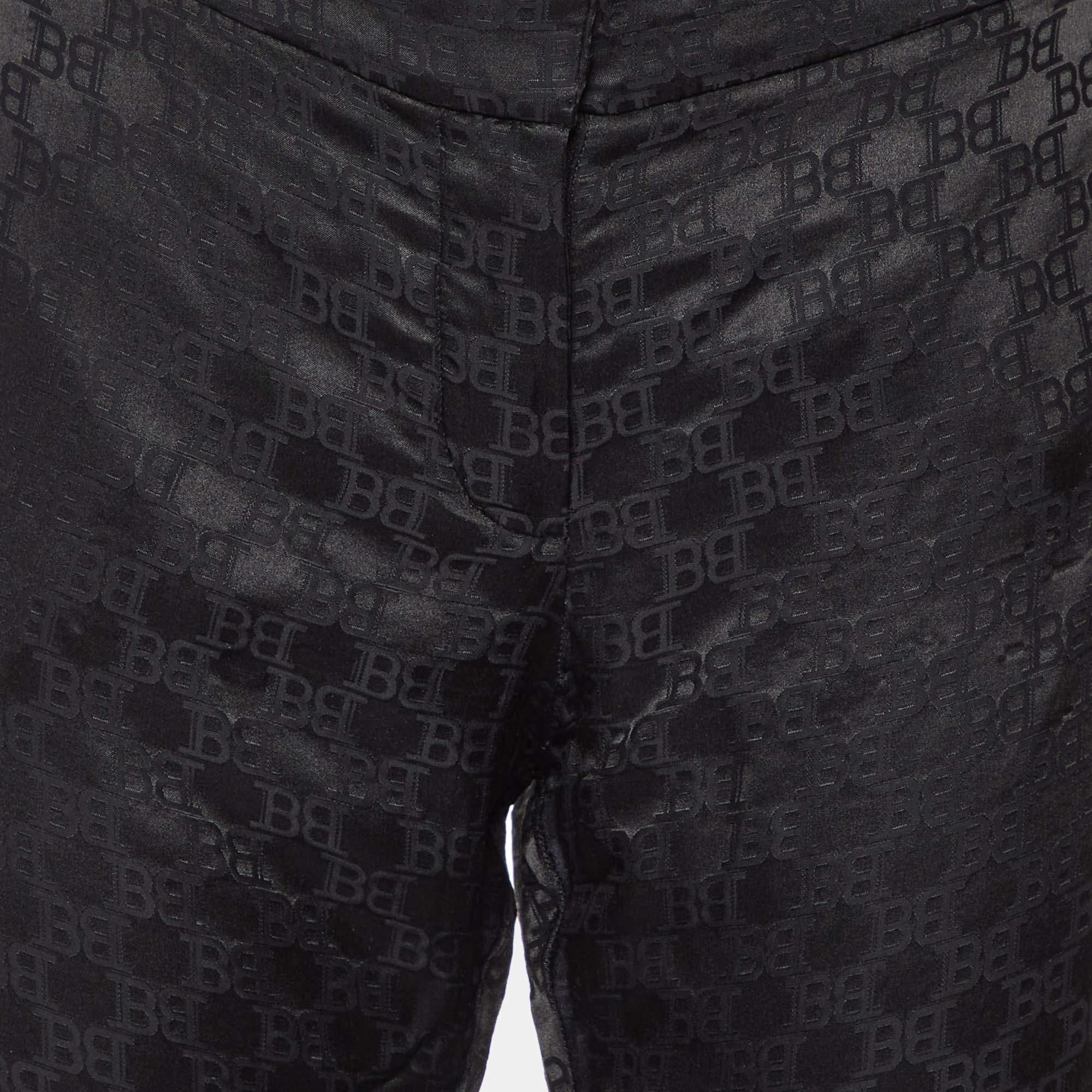 Balmain Schwarz Logo Jacquard Seidenmischung Palazzo Hose L im Zustand „Gut“ im Angebot in Dubai, Al Qouz 2