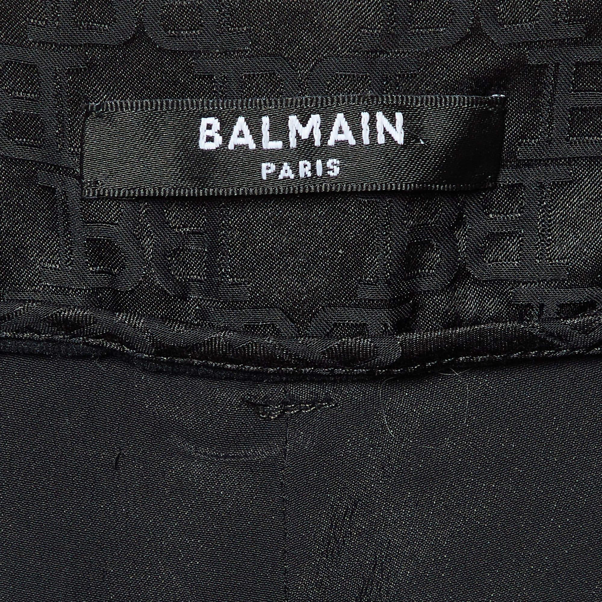 Balmain Schwarz Logo Jacquard Seidenmischung Palazzo Hose L Damen im Angebot