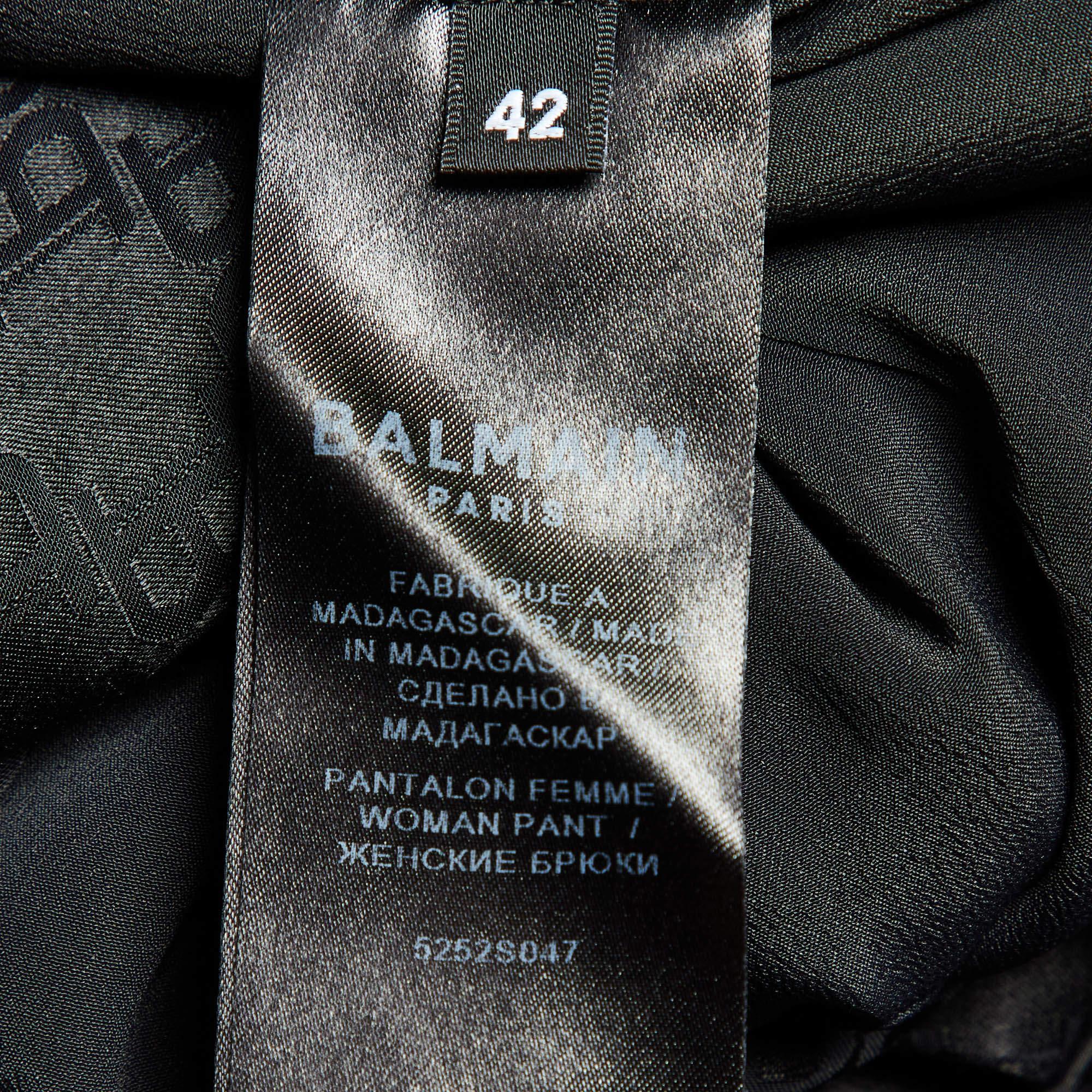 Balmain Schwarz Logo Jacquard Seidenmischung Palazzo Hose L im Angebot 1