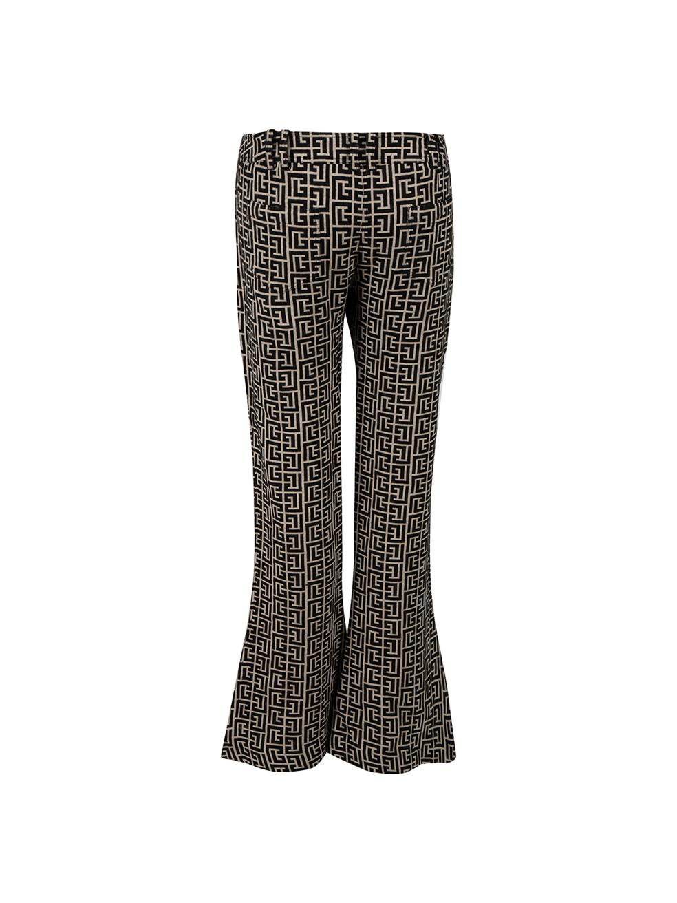 Balmain Black Logo Patterned Flared Trousers Size XL In Good Condition For Sale In London, GB