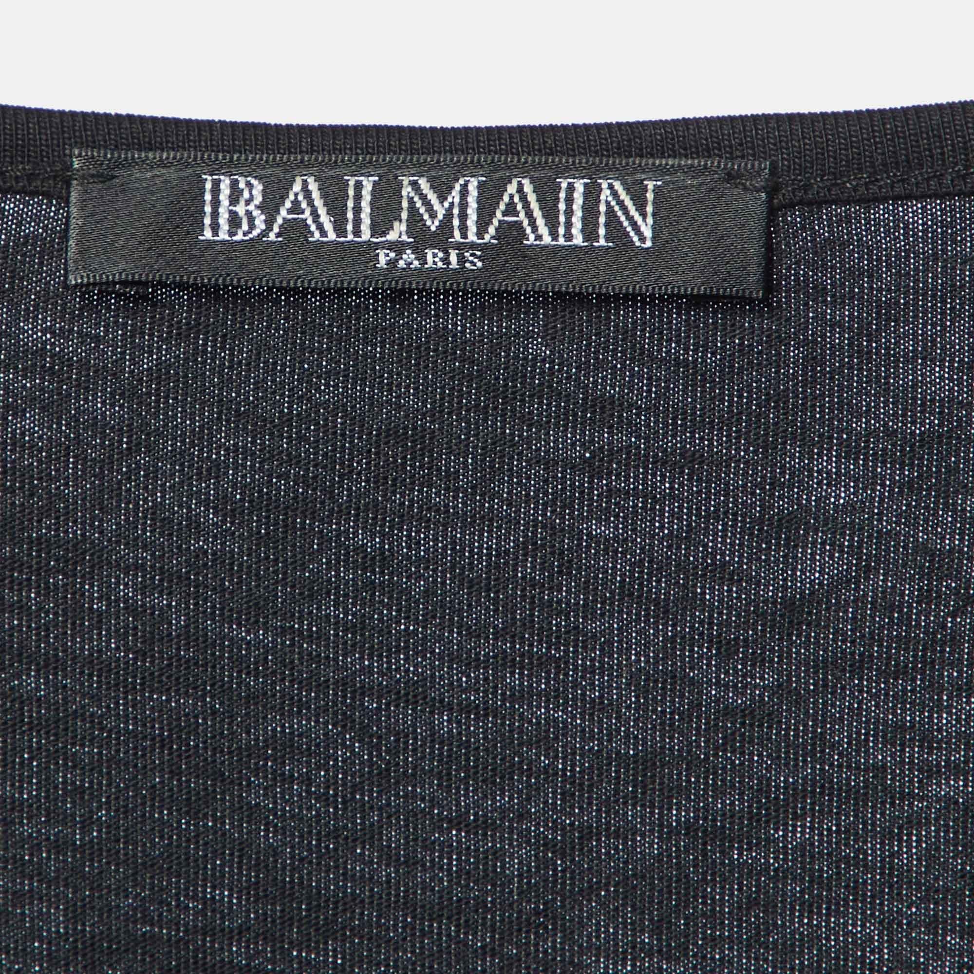 Women's Balmain Black Logo Print Cotton Sleeveless T-Shirt L For Sale