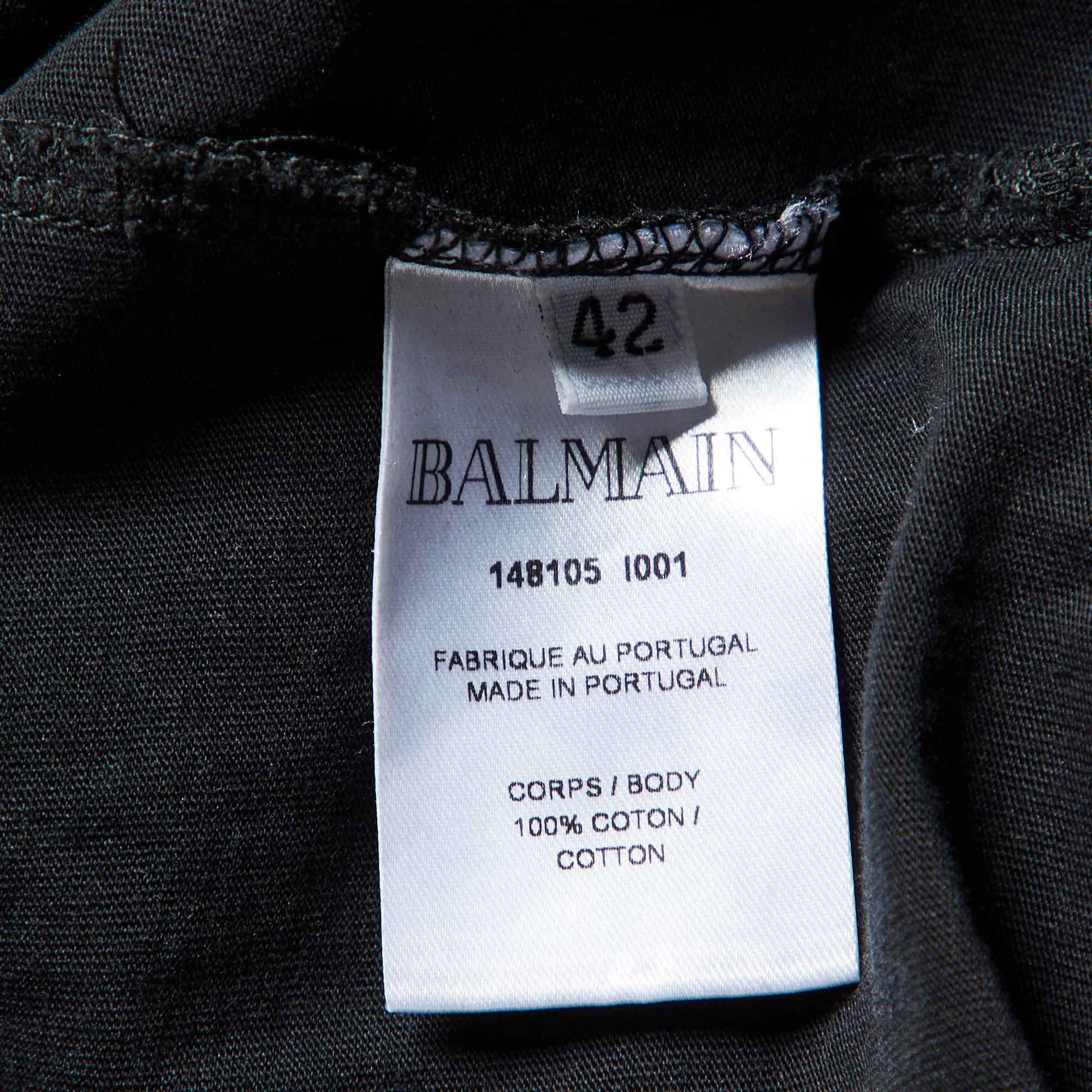 Balmain Black Logo Print Cotton Sleeveless T-Shirt L For Sale 1