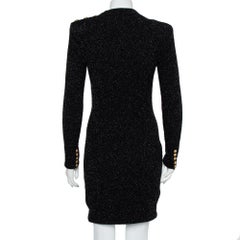 Balmain Black Lurex Knit Shoulder Button Detail Mini Dress M