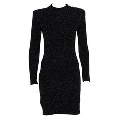Balmain Black Lurex Knit Shoulder Button Detail Mini Dress M