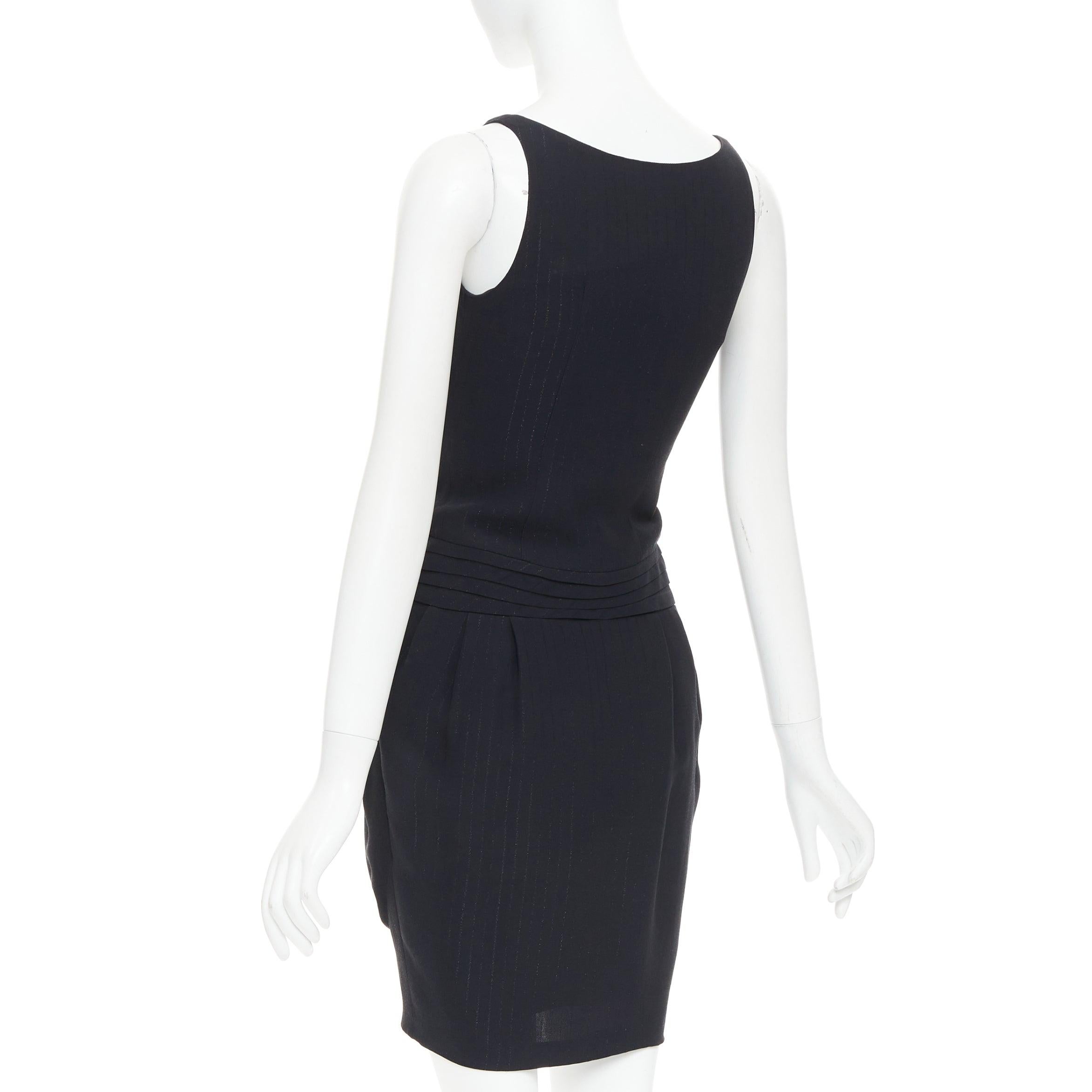 BALMAIN black lurex pinstripe ruched front scoop neck curvy mini dress FR36 S For Sale 1