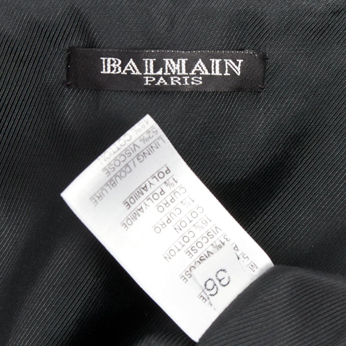 BALMAIN black lurex pinstripe ruched front scoop neck curvy mini dress FR36 S For Sale 3